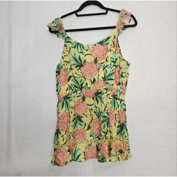 Farm Rio For Anthropologie Yellow Floral Ruffled Tank Button Front Top Large - Picture 4 of 11
